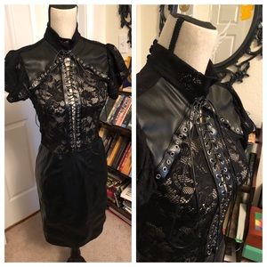 Vegan leather and lace dress